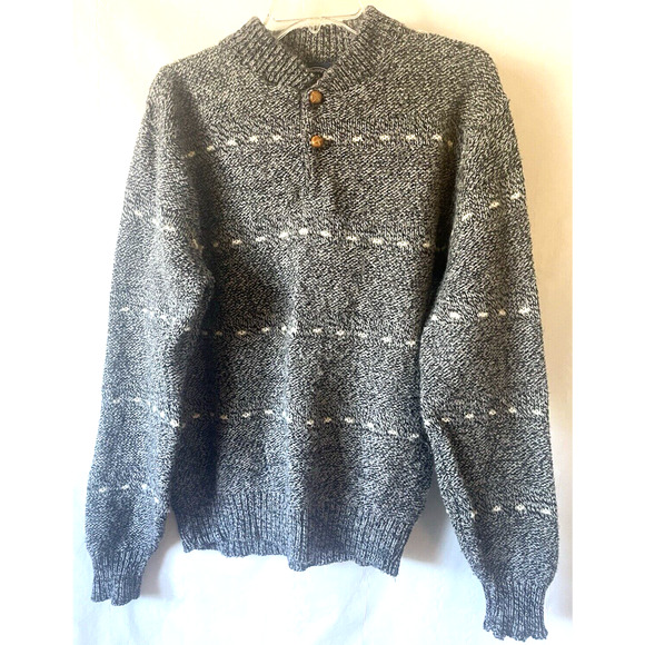 VTG Boat House Row Sweater Mens Sz M Gray Wool Knit Pullover Skier Bottom Collar - Picture 1 of 9